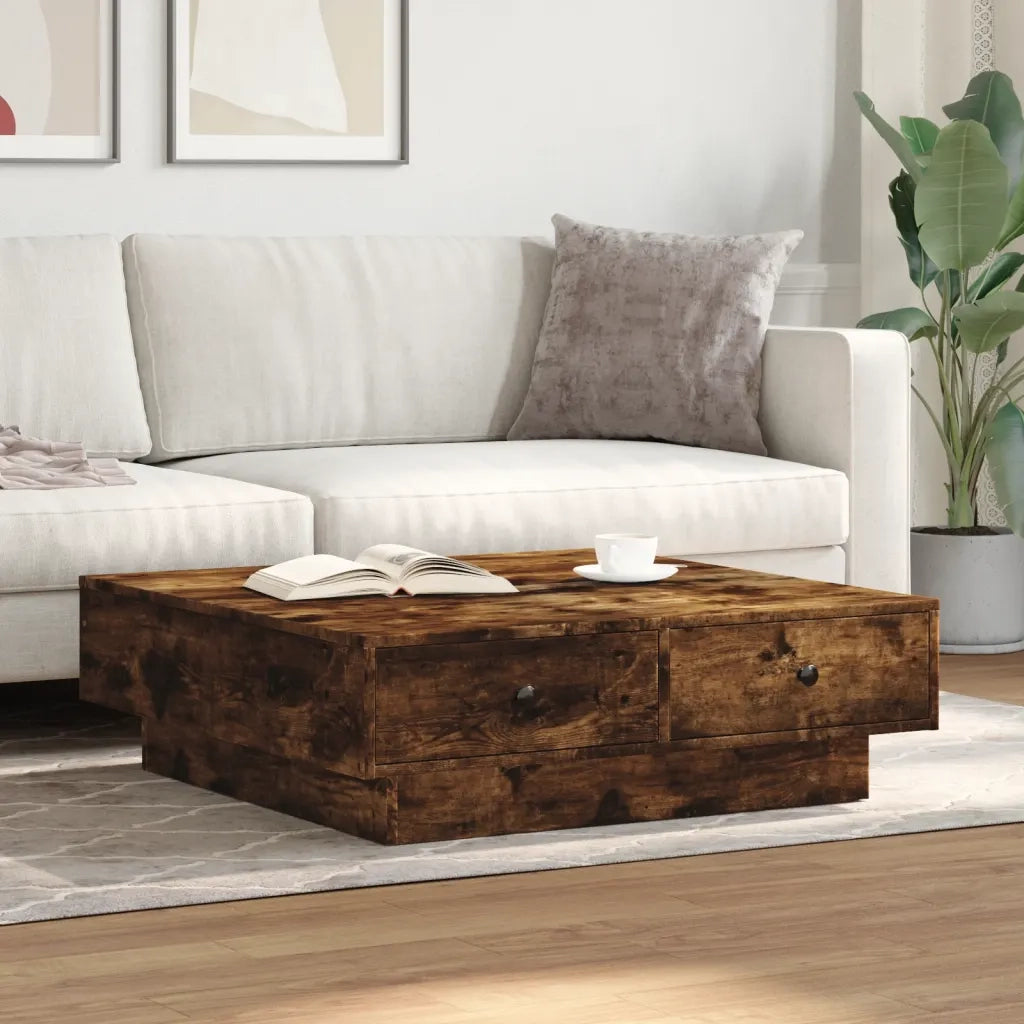 Tavolino da Salotto-Tavolino da soggiorno-Tavolo Rovere Fumo 90x90x28 cm Legno Multistrato 588104