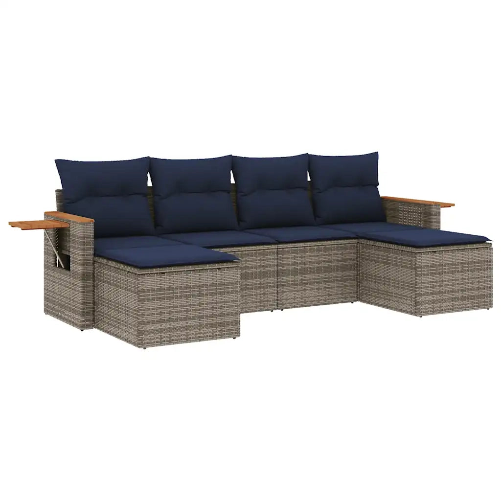 Set Divano da Giardino 6 pz con Cuscini Grigio in Polyrattan