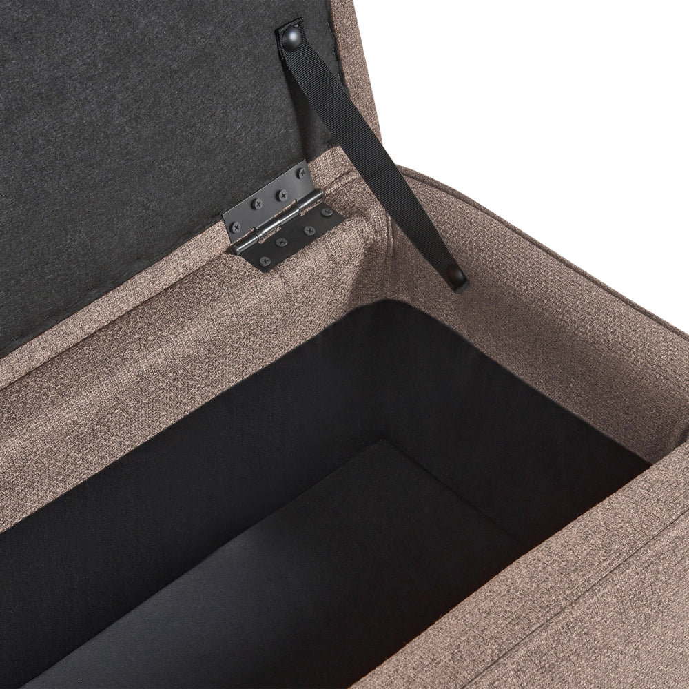 Panca contenitore Tessuto tortora Imbottitura facile da pulire Gambe in legno Piano sollevabile Ingresso moderno