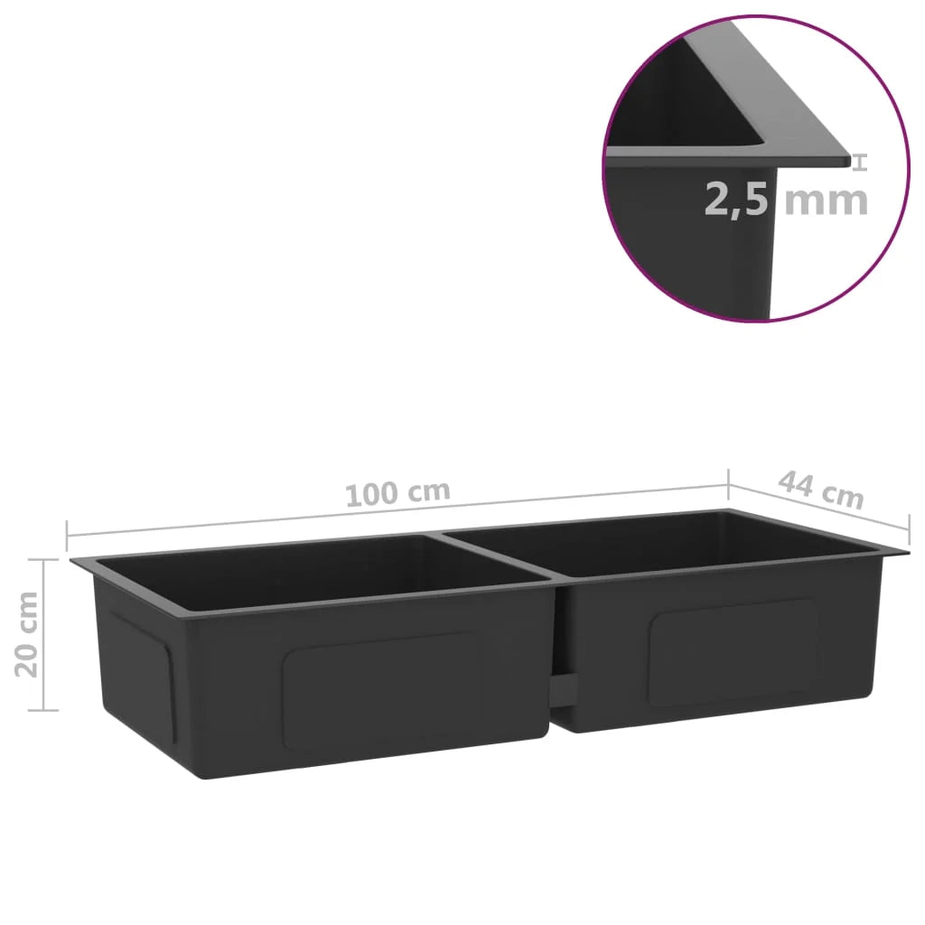 Lavello da cucina fatto a mano lavabo da cucina bagno arredamento per la casa 100 x 44 cm acciaio inox nero 02_0002474