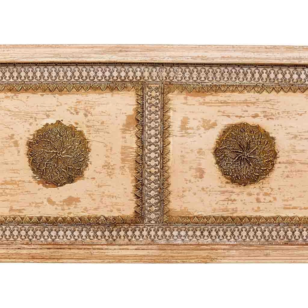 Baule in legno bianco, fatto a mano, 146x40x46h cm