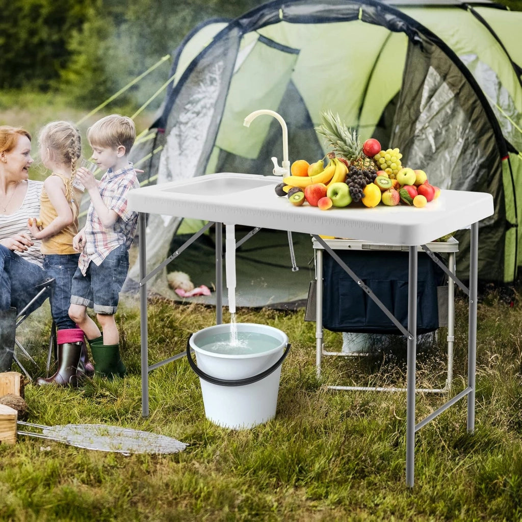 Tavolo da Campeggio Portatile, Tavolo Pieghevole con Lavandino, Rubinetto, Tubo di Scarico, Tavolo da Esterno, per Picnic e Campeggio, 115 x 59 x 93,5 cm, Portata 150 kg (Modello 6)