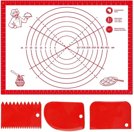 Piastra di appoggio per pasta 70 × 50 cm - Smalto antiscivolo in silicone - Piastra per pasta antislip - 3 Strisce di raschiatura - Resistenza a elevate temperature - Sicuro per l'alimentazione e privo di BPA - Piastra per pasta da 3 giorni