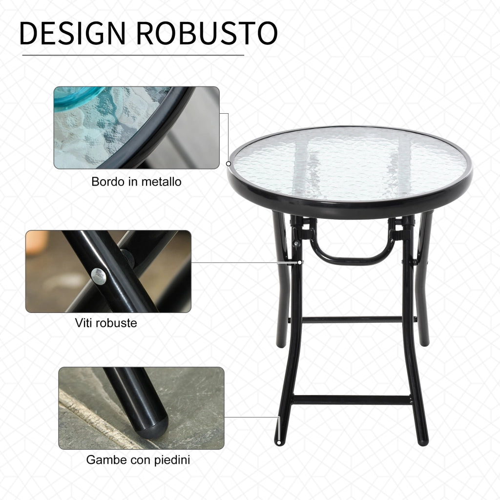Tavolo da Giardino Pieghevole in Metallo e Ripiano in Vetro ¦µ45x50cm