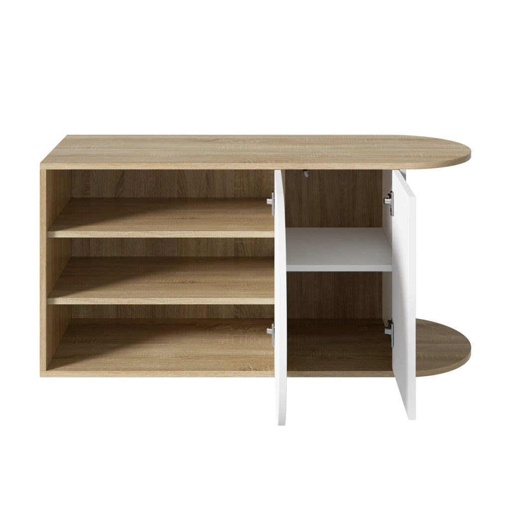 Scarpiera moderna in stile francese, bianco lucido e effetto legno naturale, con 1 gancio laterale, 104 ¡Á 37 ¡Á 50 cm