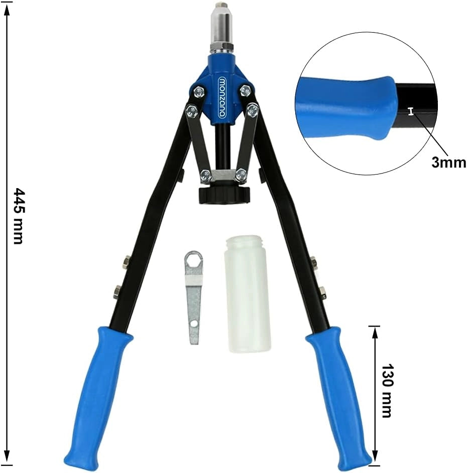Deuba Set Pinza Rivettatrice 5 Mandrini 75 Dadi 3,2-6,4 mm Contenitore di Raccolta Manici Lunghi Ergonomici