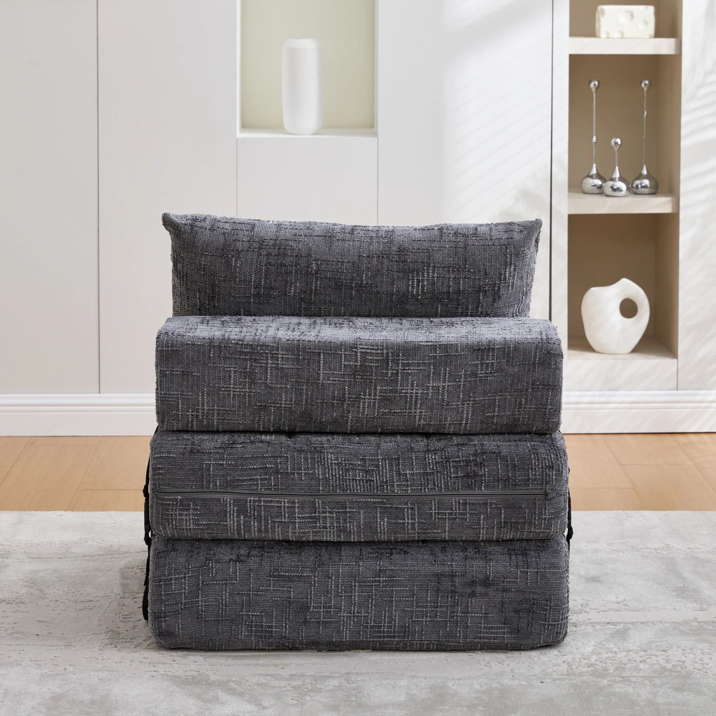 Divano letto pieghevole con Schienale e Cuscini per Testa e Lombare, in Ciniglia, Grigio 29.0 × 29.0 × 88.0 cm