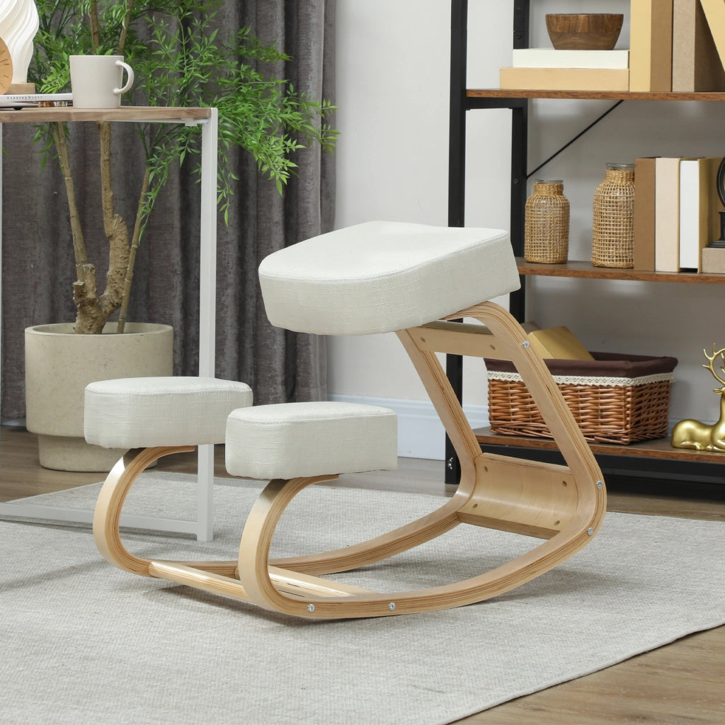 Sedia con inginocchiatoio in legno di betulla e cuscino ¨C Zephmum ¨C Crema 51x69x58 cm