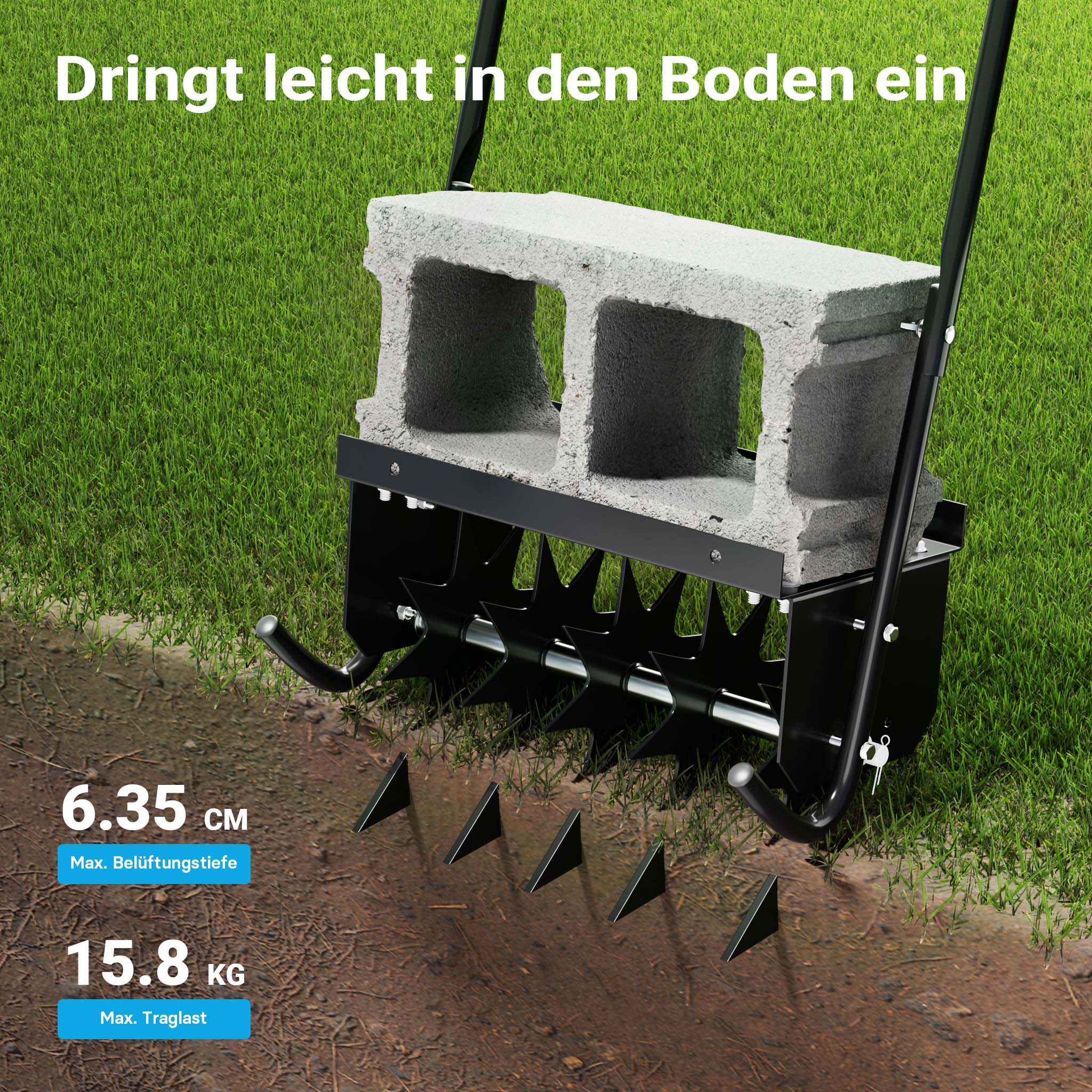 Arieggiatore prato a dischi, 44 x 20,3 x 100 cm cm manuale, con ripiano porta pesi, Aeratore prato giardino