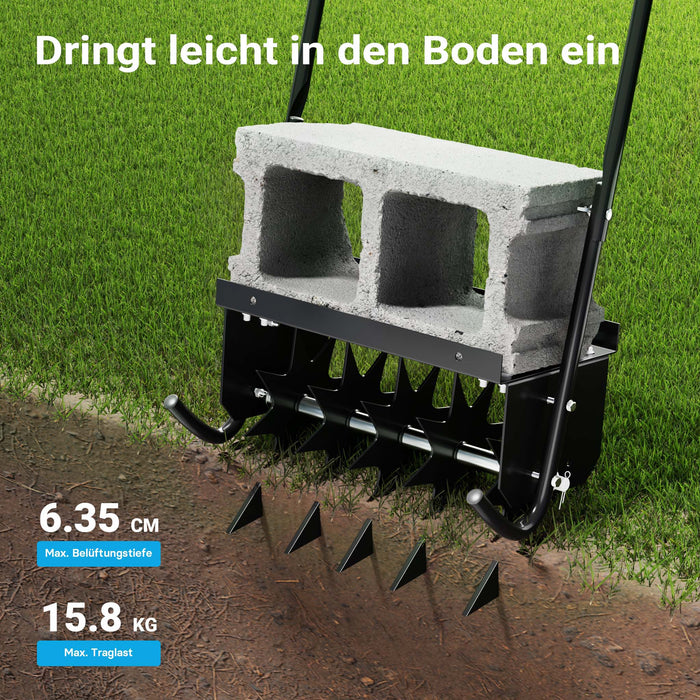 Arieggiatore prato a dischi, 44 x 20,3 x 100 cm cm manuale, con ripiano porta pesi, Aeratore prato giardino
