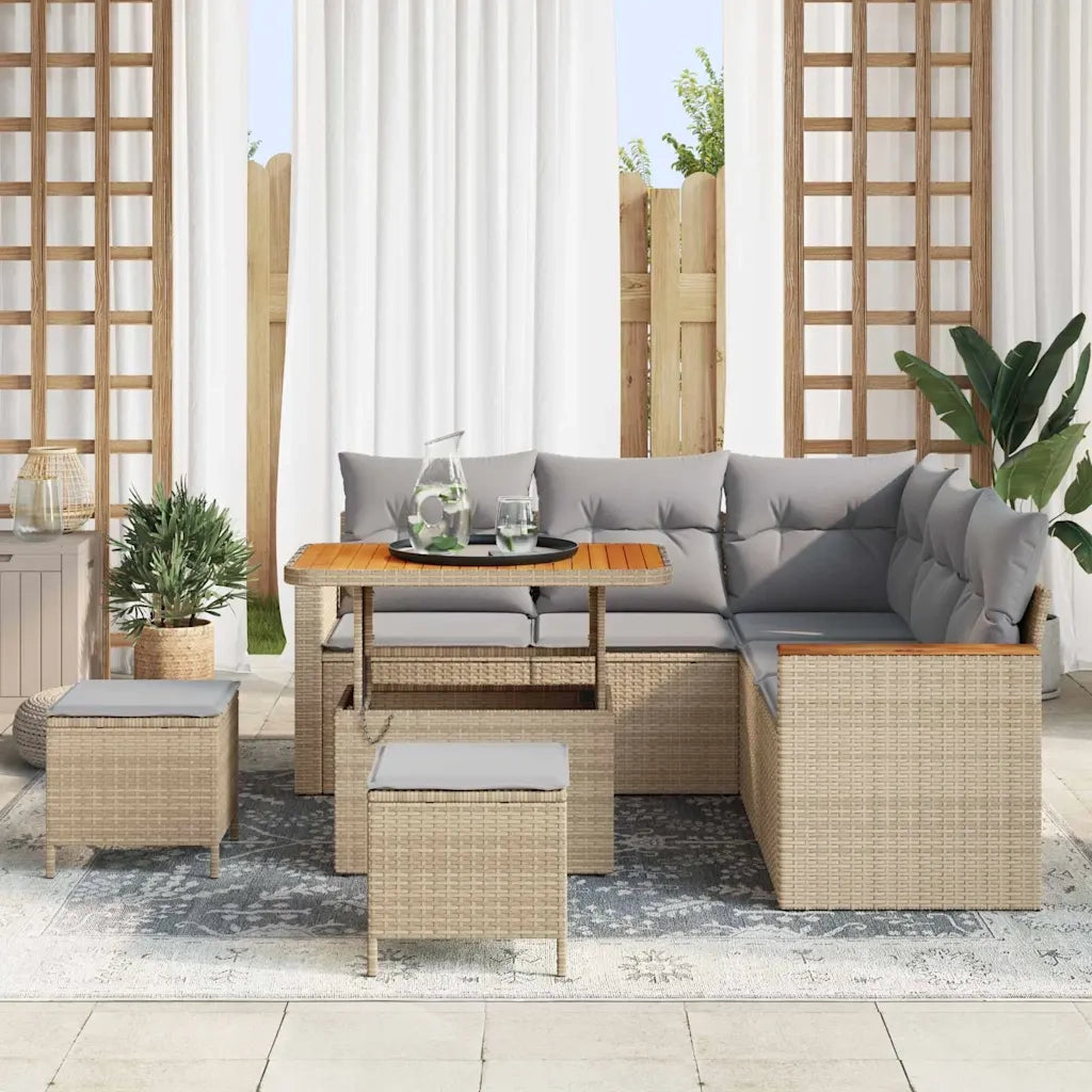 Set Divano da Giardino con cuscino 8 pcs Beige Poly Rattan