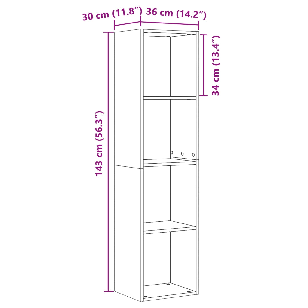 Cabinet per Libri/Cabinet per TV Rovere Nero 36x30x143 cm