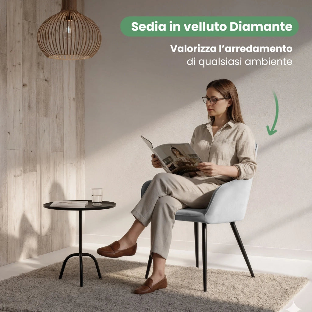 Set di 2 Sedie in velluto trapuntato DIAMANTE Grigio gambe nere