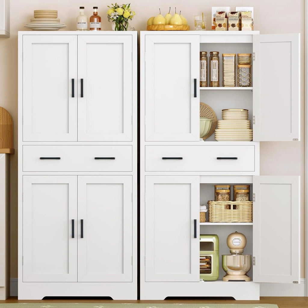 Mobile Bagno con 4 Porte e 1 Grande Cassetto, Mobiletto Bagno Salvaspazio con Ripiano Regolabile, Armadio Bagno – per Soggiorno, Cucina, Bianco, 60x30x148 cm