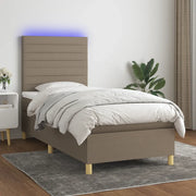 Letto a Molle con Materasso e LED Tortora 90x190 cm in Tessuto 3135481