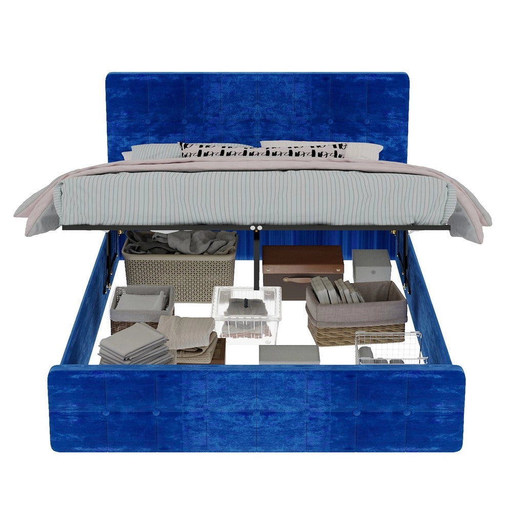 Letto imbottito contenitore con testiera ¨C Minimal ¨C blu velluto 140x200cm