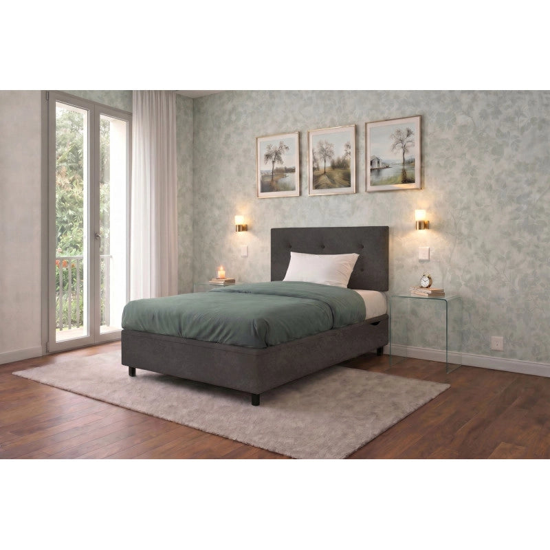 Letto imbottito Piazza e mezzo 120x190 cm Button - Contenitore,Microfibra,Grigio
