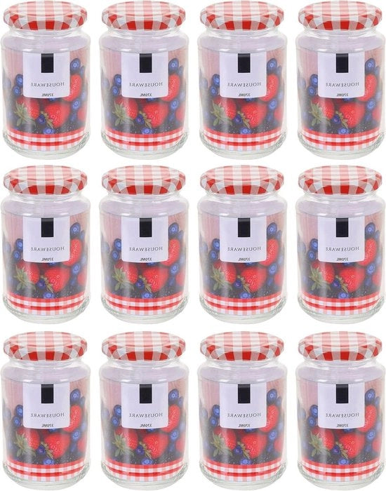 Set di 12 contenitori di conservazione con coperchio ruvido - 370 ml - ideale per il contenimento dei vasetti di marmellata con coperchio