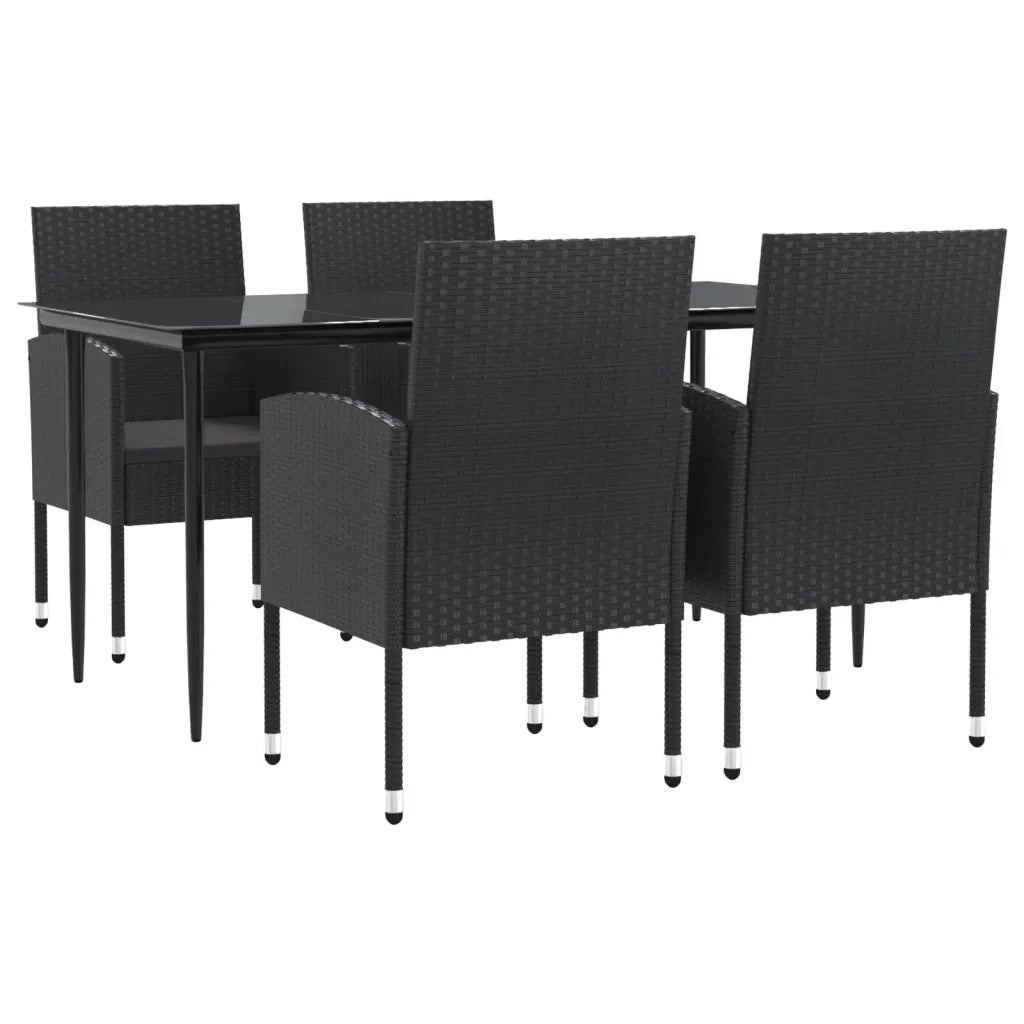 Set da Pranzo da Giardino 5 pz Nero in Polyrattan e Acciaio