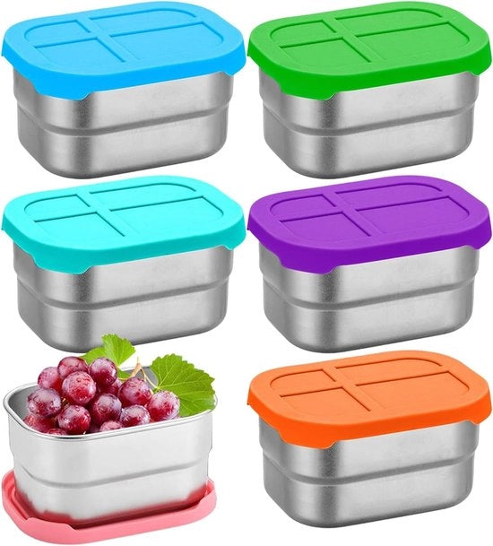 Set di Scatole per Pic nic in Acciaio Inox 12 Pezzi - Contenitori per Alimenti Impermeabili 240 ml - Coperchi in Silicone per Scuola e Nido - Scatola per Pasti Riciclabile per Casa e Cucina