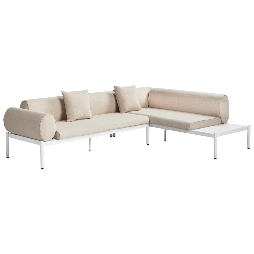Divano angolare moderno per esterni 4 pezzi con tavolino e tavolino beige stile moderno