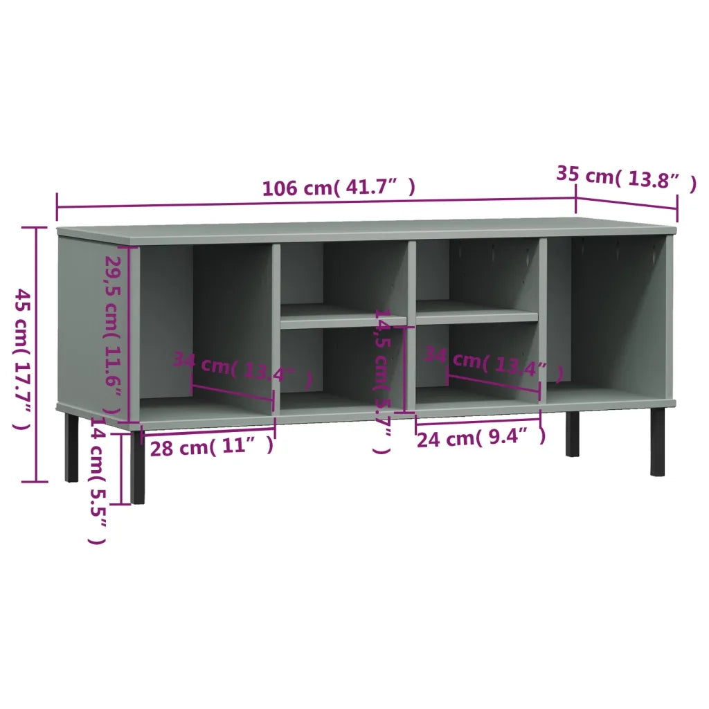 Scarpiera | Mobile per scarpe Gambe Metallo Grigio 106x35x45cm Legno Massello OSLO