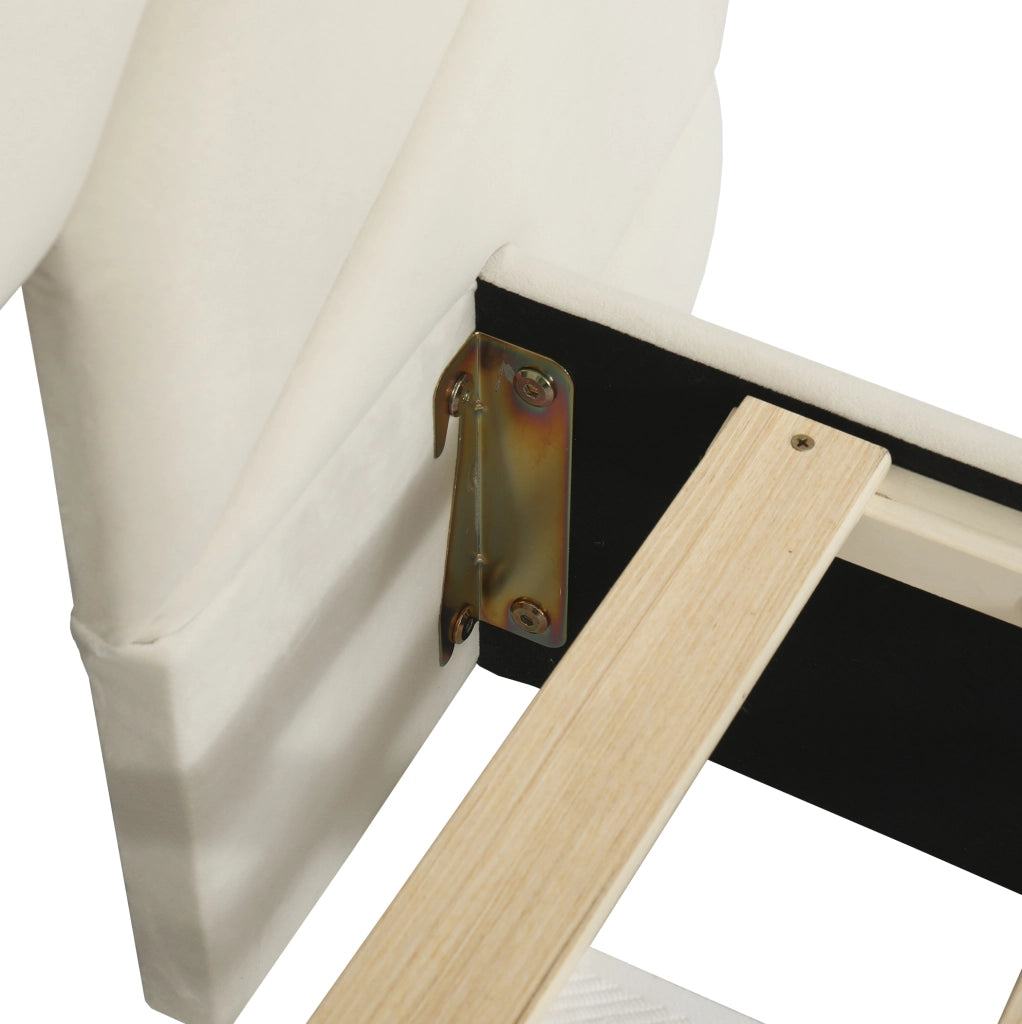 Letto singolo imbottito ULEVR 90x200 cm con testiera a petali e tavolini laterali, velluto beige