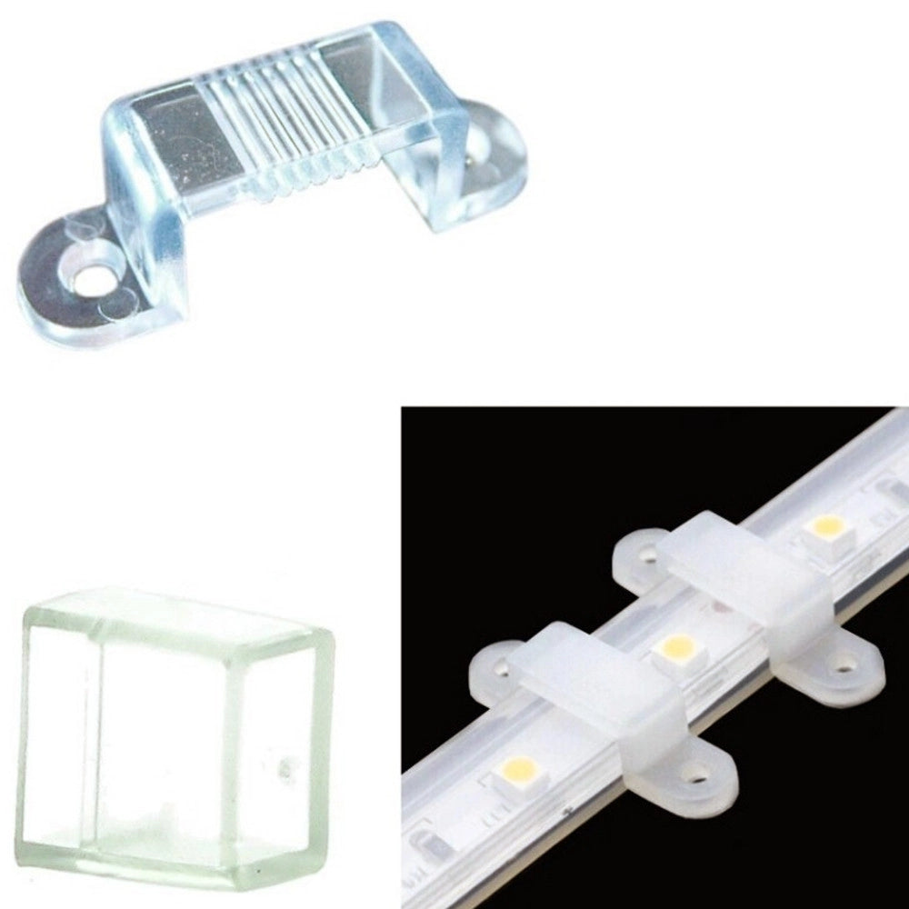 Trade Shop - Set 10 Clip + 2 Connettori Gommini Chiusura Striscia Led Bobina Impermeabile 12mm Viti -