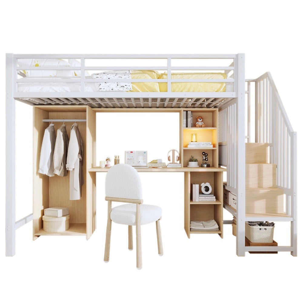 Letto a Soppalco con Armadio e Scrivania ¨C Xylo ¨C Struttura in Metallo Bianco 90x200