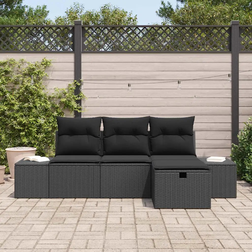Set Divano da Giardino con cuscino 4 pcs Nero Poly Rattan