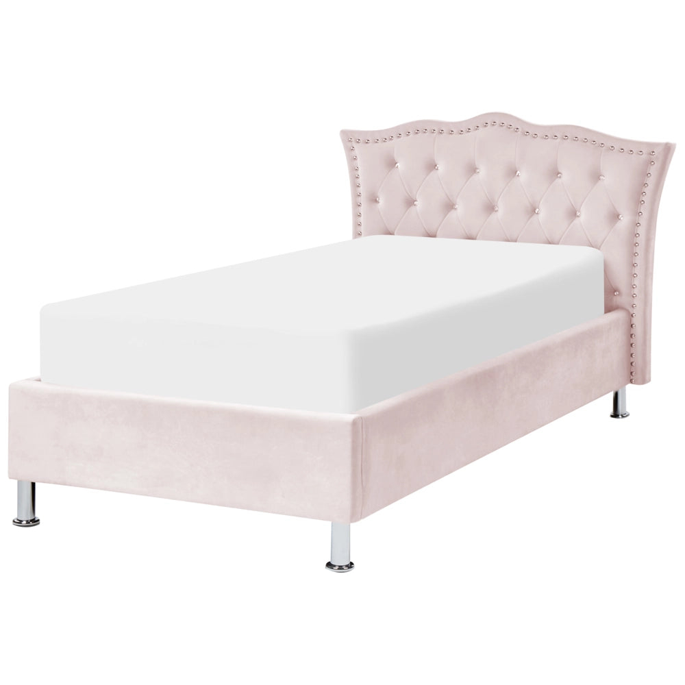 Letto singolo con contenitore in velluto rosa pastello 90 x 200 cm camera da letto cameretta elegante glamour