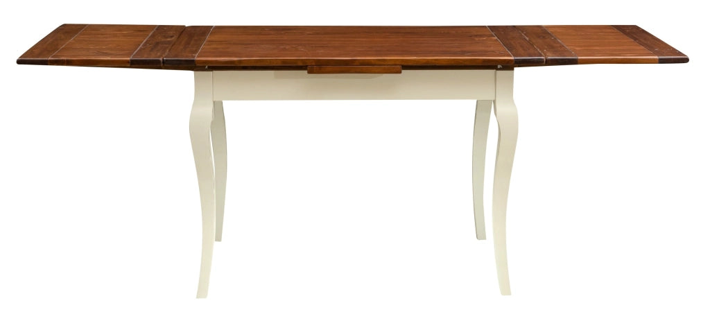 Biscottini Tavolo Country allungabile in legno massello di tiglio struttura bianca anticata piano noce Made in Italy