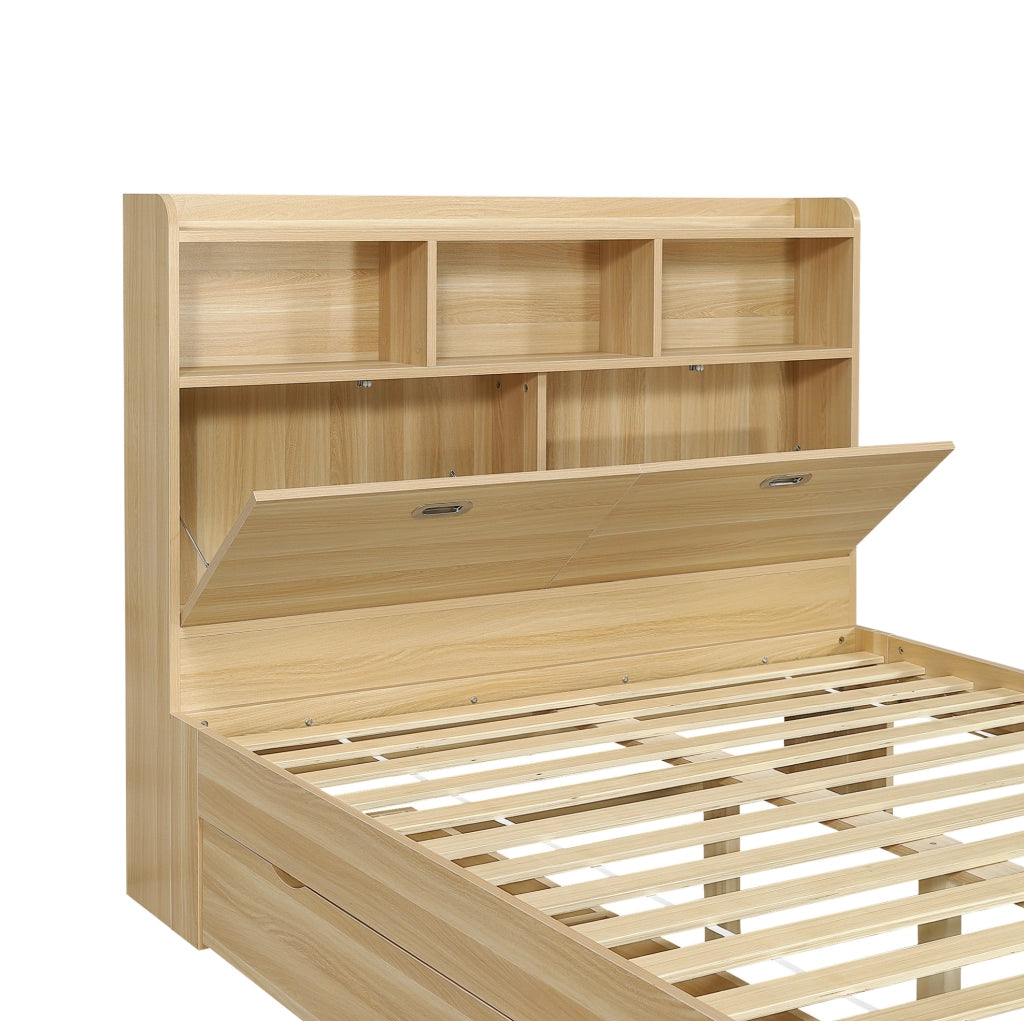 Letto multifunzione in legno 140x200 cm con contenitore e tavolo pieghevole