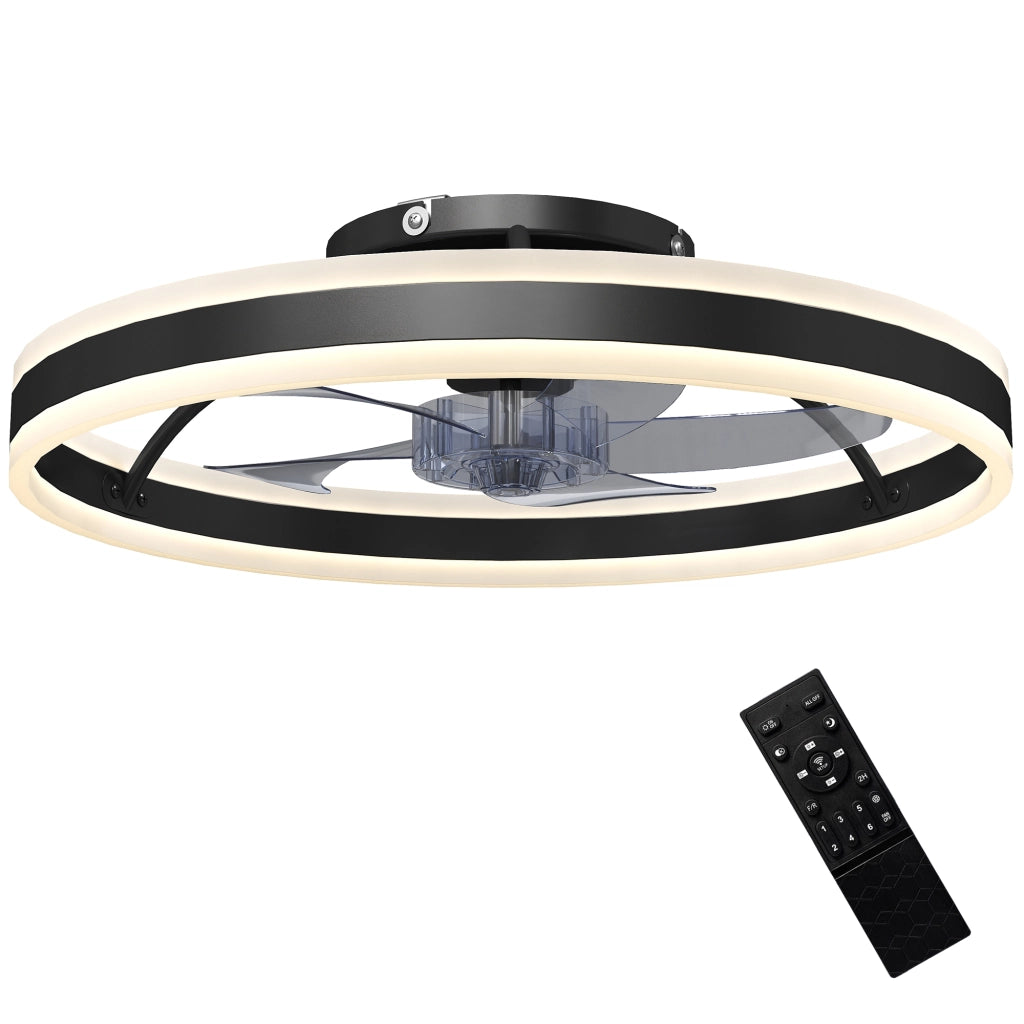 Ventilatore a Soffitto con Luce LED 6 Velocit¨¤ Motore Reversibile Telecomando 45W ¨C zephmum ¨C Nero ?50x13,5 cm