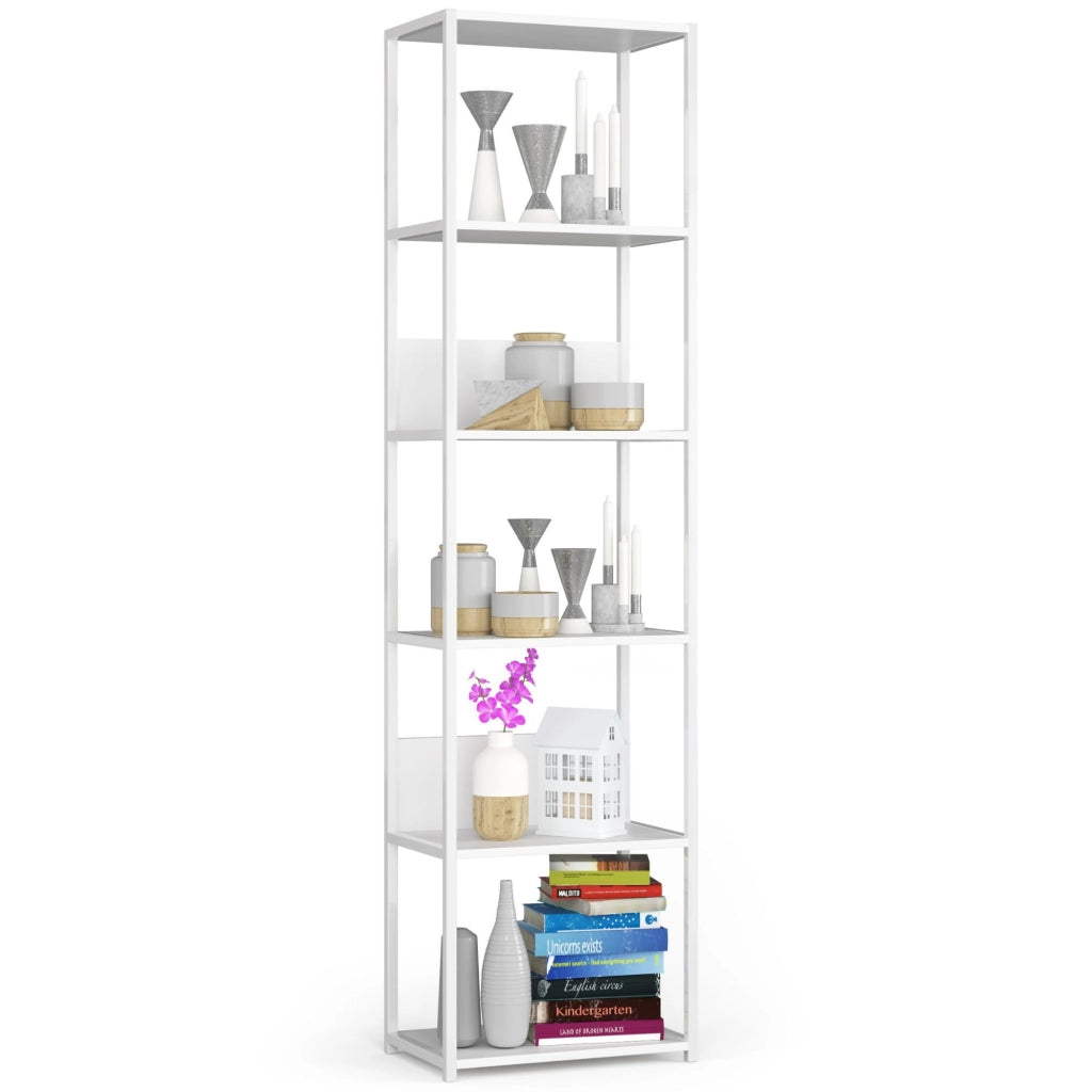 Scaffale stilo loft con ripiani in legno 50 cm Bianca 50 cm inserto frontale Bianco 50x32x192 cm