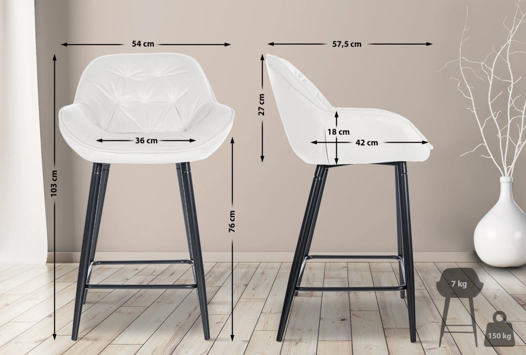 Set di 2 sgabelli da bar Gibson in velluto con altezza seduta 76 cm bianco crema