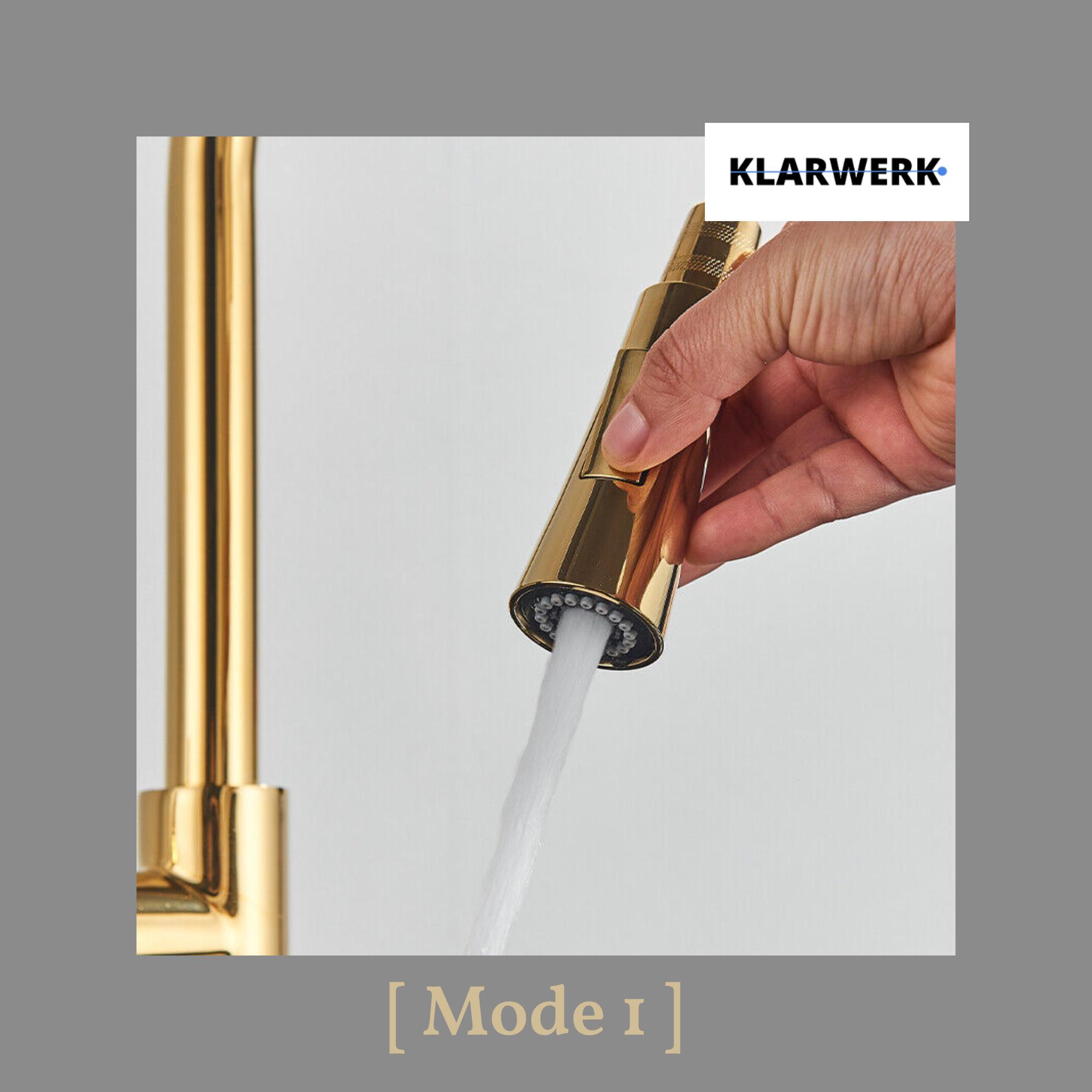 JANA | Rubinetto da cucina estraibile Premium in acciaio inox oro lucido miscelatore arco alto | gastro alta pressione ruotabile a 360° 2 attacchi