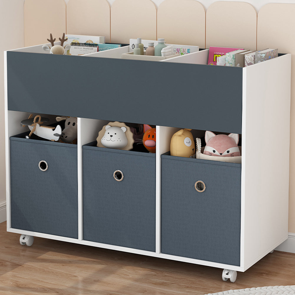 Scaffale Portagiochi per Bambini 3 Ceste in Tessuto e Libreria 80x30x 63 cm in MDF Bianco e Grigio