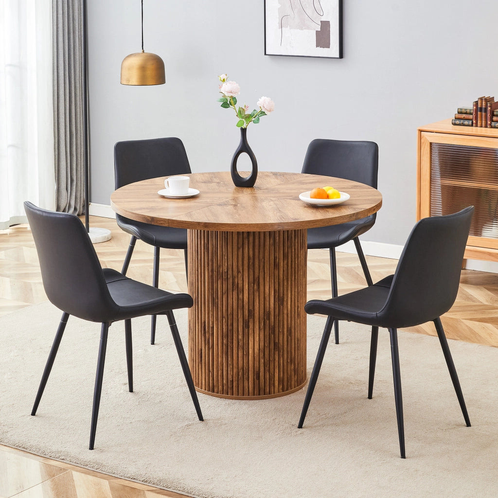 Tavolo da pranzo rotondo con 4 sedie in MDF effetto legno per soggiorno e cucina nero diametro 100 cm