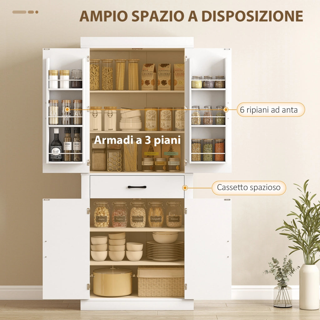 Mobile Cucina Country ¨C Xylo ¨C 2 ante, 6 ripiani, cassetto, legno bianco 76x39.5x183.5 cm