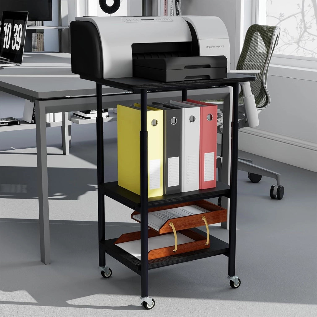Tavolo per stampante, supporto per stampante regolabile in altezza con ruote, carrello per stampante a 3 livelli per fax, documenti e scanner, supporto per stampante mobile per ufficio e