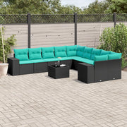 Set Divani da Giardino 11 pz con Cuscini Nero in Polyrattan 3223116