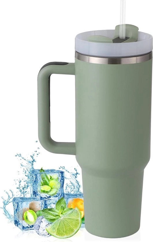 Tazza termica con manico e beccuccio 1180 ml doppio strato in acciaio inossidabile per bevande calde e fredde - tazza per uso domestico e da viaggio - verde matcha