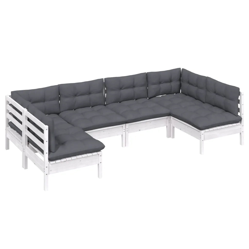 Set Divani da Giardino 6 pz con Cuscini Bianchi Legno di Pinocod mxl 97532
