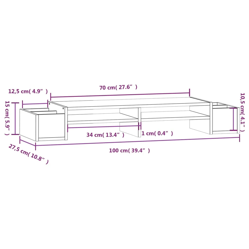 Supporto per monitor 100 x 27,5 x 15 cm in legno massello di pino grigio 02_0004465