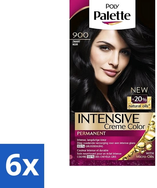 6 x Palette Polimerica - Tinta Capellizia - Nero 900 - 115ml - Tinta Capellizia - Colore Capelli Nero - Tintura Capillare Permanente - Olio di Argilla - Copertura Grigia