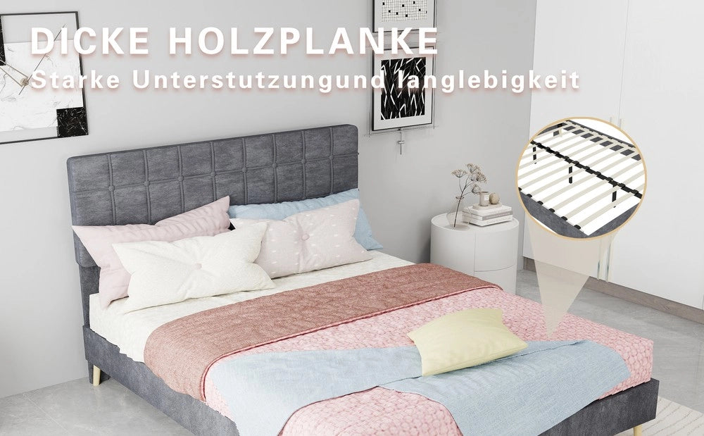Letto Matrimoniale Imbottito ¨C MINIMAL ¨C Tessuto Grigio Scuro 140x200