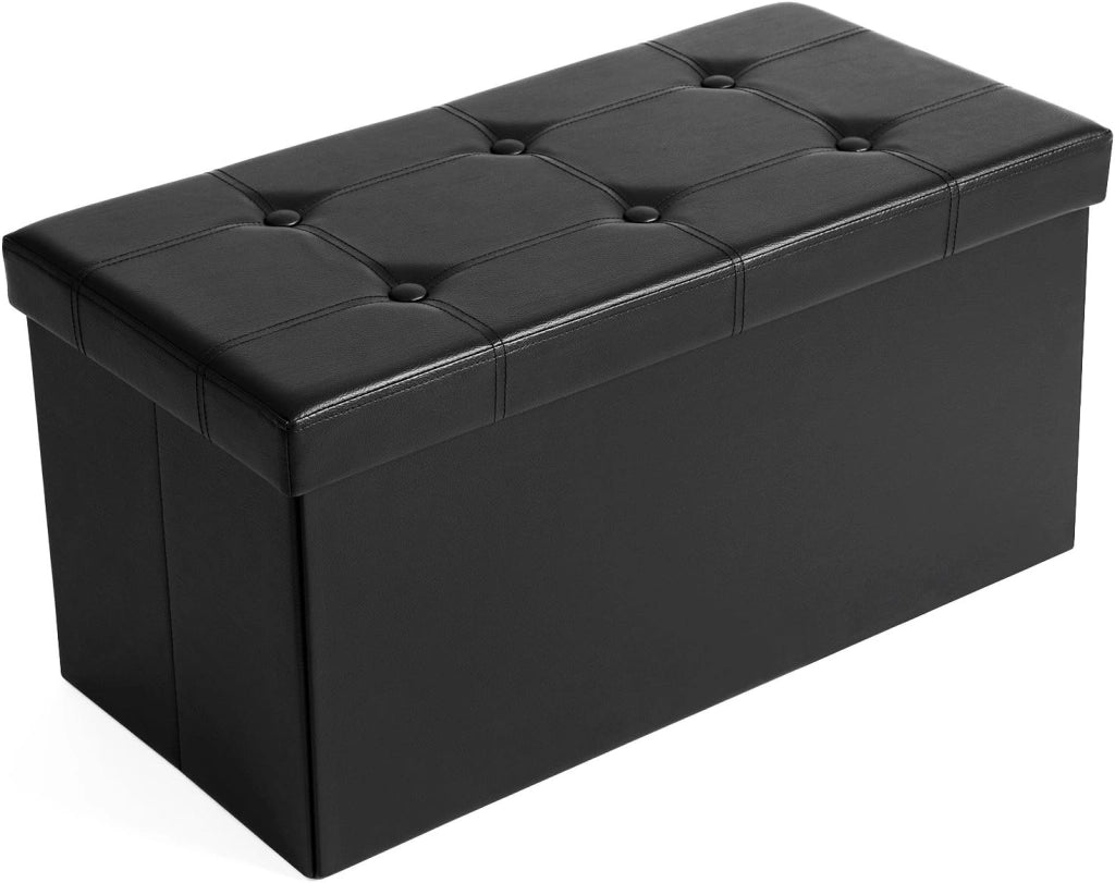SONGMICS Cassapanca Contenitore 120L, Pouf Contenitore, Panca Poggiapiedi Pieghevole, Capacità di Carico di 300 kg, Seduta Imbottita, Bianco LSF702.