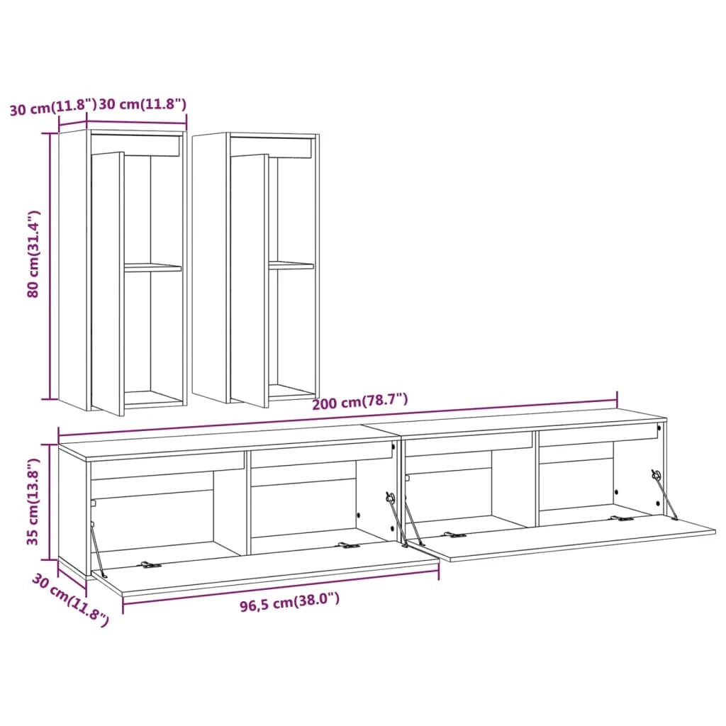Mobile TV multimediale scaffale TV credenza TV sala da pranzo soggiorno camera da letto 4 pezzi legno massello di pino bianco 02_0028723