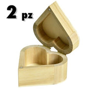 Trade Shop - 2 Scatole Cuore Scatola In Legno Portagioie Decoupage Cofanetto Bomboniera -